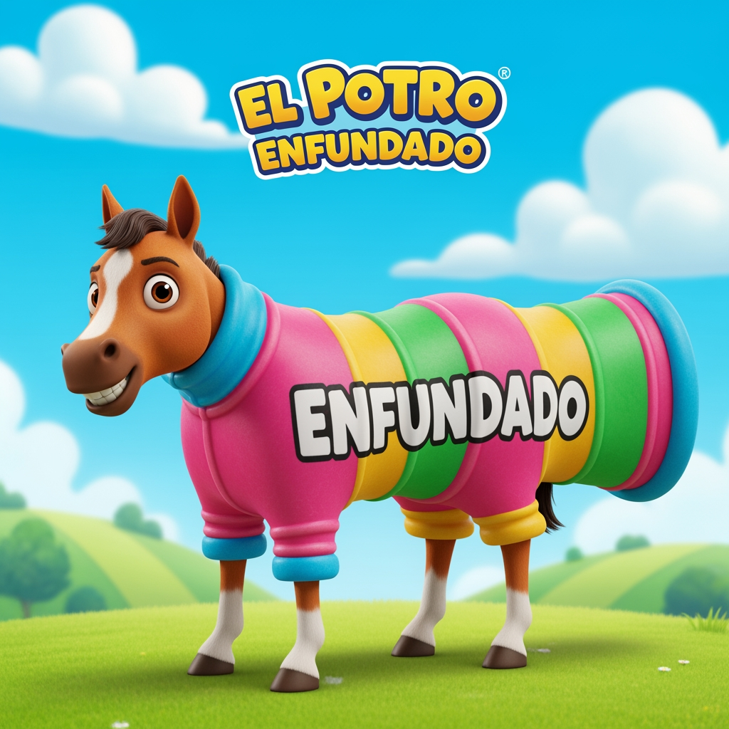 AI Design for hazme una imagen para nuestra empresa de el potro enfundado que quiero que salga en a imagen un condon para caballos todo animado