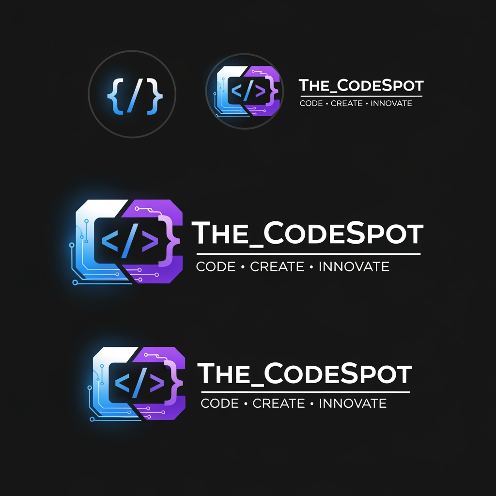 AI Design for Create a premium, modern, and memorable logo for a software development and coding brand called "The_CodeSpot".
The brand focuses on programming tutorials, coding projects, web development, mobile app development, AI projects, software engineering content, and technology education.
Design a unique logo featuring a creative combination of:
Code brackets </>
Curly braces {}
A modern tech-inspired symbol
Clean geometric shapes
Typography:
Bold futuristic font
"The_CodeSpot" prominently displayed
Professional startup-style branding
Color Scheme:
Electric Blue (#00D4FF)
Neon Purple (#8B5CF6)
Dark Black background (#0A0A0A)
White accents
Style:
Minimalist
Modern Technology
Flat Vector Design
Clean and Professional
Suitable for YouTube, Instagram, LinkedIn, Website, and GitHub
Icon Concept:
A glowing code bracket </> integrated into the letter "C" or "S"
Subtle circuit board lines
Modern developer aesthetic
Deliver:
Transparent background
Vector SVG style
Dark and light versions
Social media profile icon
Website header logo
Ultra high resolution 4K
Tagline Ideas
Code • Create • Innovate
Your Ultimate Coding Hub
Where Ideas Become Software
Building the Future with Code
Learn, Build, Deploy