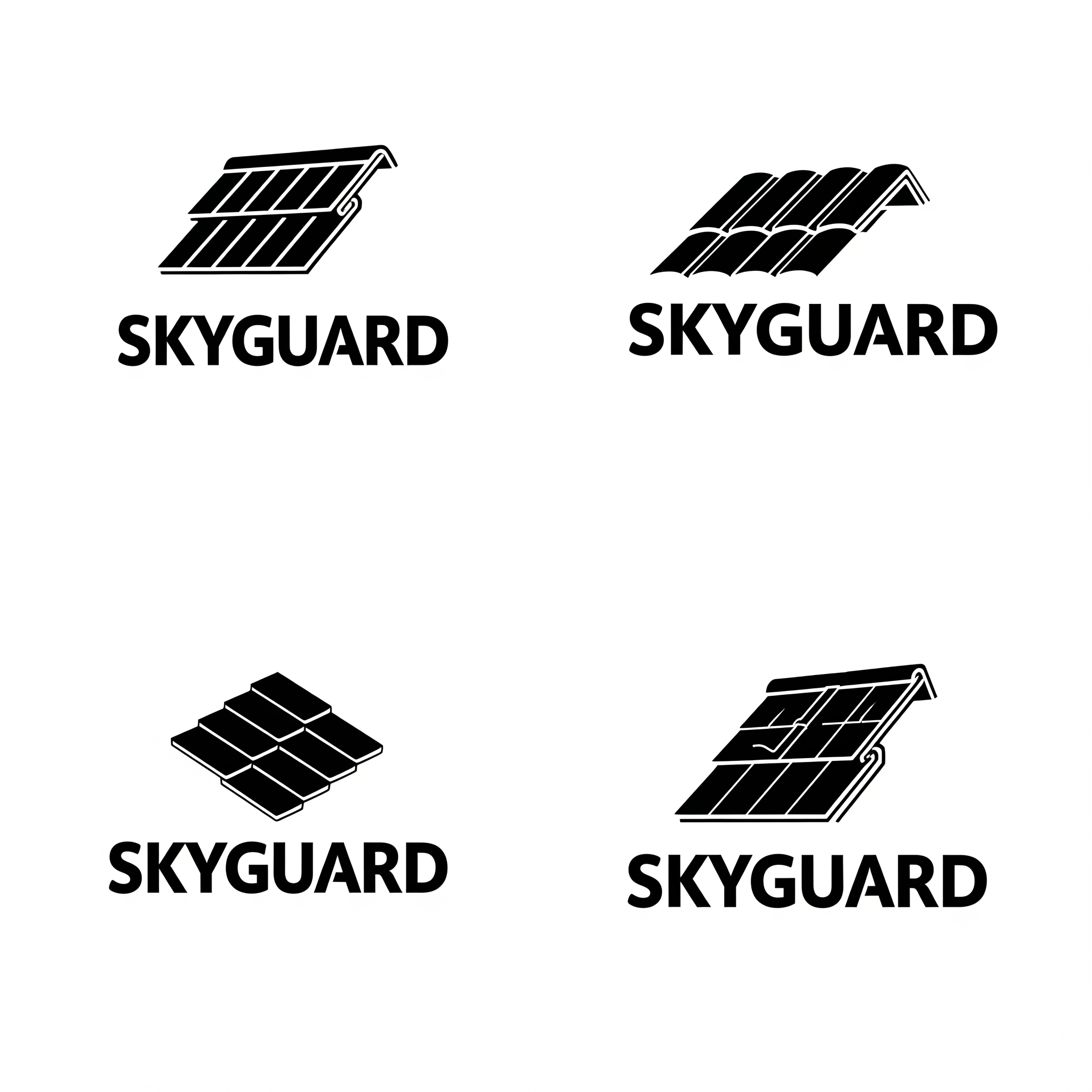 AI Design for I want to create a Logo
for a company which produces roofing tiles
the logo i want is for Skyguard
so generate skyguard logo
think like a professional logo designer with 35 years of field experience
And generate 4 logo options which correclty suits for the roof tile brand
that should look like it was designed in a top ad ajency
generate the logo in black color and white background
generate a very detailed image generation prompt for this
generate 4 logo options in high quality