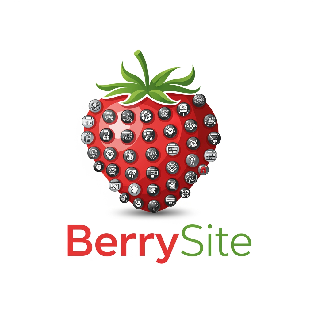 AI Design for BerrySite exists to bring brands to life—crafting thoughtful digital spaces where identity, creativity, and purpose come together to create lasting impressions.- a logo for it - here berry is from a strawberry whose each seed is checked personalised and crafted showing the hardwork we put on our websites