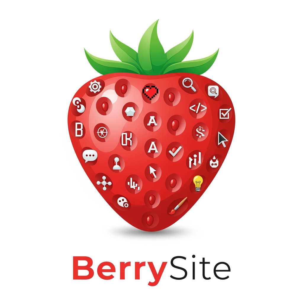AI Design for BerrySite exists to bring brands to life—crafting thoughtful digital spaces where identity, creativity, and purpose come together to create lasting impressions.- a logo for it - here berry is from a strawberry whose each seed is checked personalised and crafted showing the hardwork we put on our websites