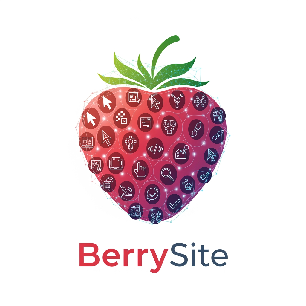 AI Design for BerrySite exists to bring brands to life—crafting thoughtful digital spaces where identity, creativity, and purpose come together to create lasting impressions.- a logo for it - here berry is from a strawberry whose each seed is checked personalised and crafted showing the hardwork we put on our websites