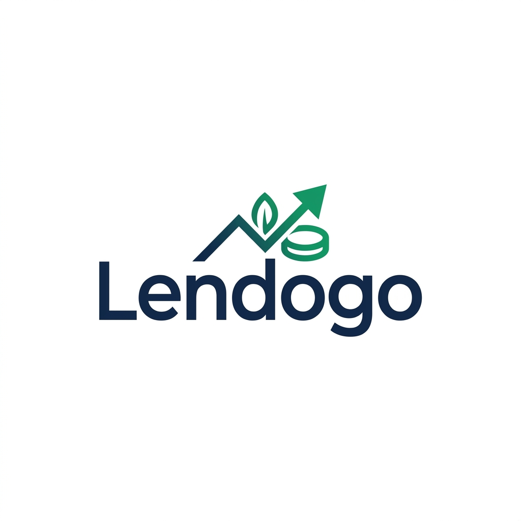 AI Design for A professional and modern minimalist logo for a loan application service named Lendogo. The design should incorporate sleek, geometric typography and a subtle icon representing growth, trust, or financial ease, using a palette of confident navy blue and vibrant emerald green. High-end vector graphic style on a clean white background with sharp lines and balanced composition.