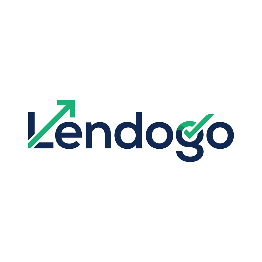 AI Design for A professional and modern minimalist logo for a loan application service named Lendogo. The design should incorporate sleek, geometric typography and a subtle icon representing growth, trust, or financial ease, using a palette of confident navy blue and vibrant emerald green. High-end vector graphic style on a clean white background with sharp lines and balanced composition.