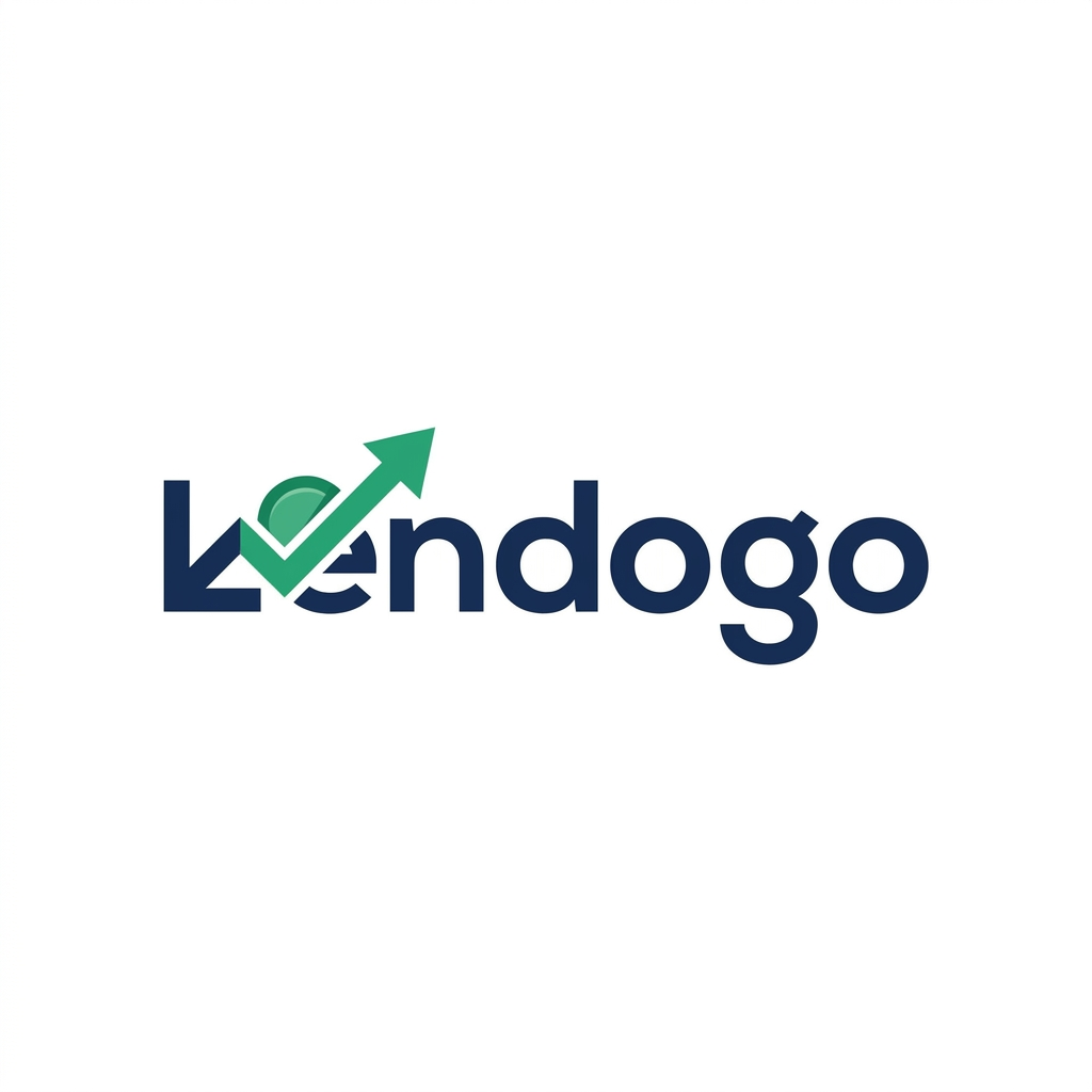 AI Design for A professional and modern minimalist logo for a loan application service named Lendogo. The design should incorporate sleek, geometric typography and a subtle icon representing growth, trust, or financial ease, using a palette of confident navy blue and vibrant emerald green. High-end vector graphic style on a clean white background with sharp lines and balanced composition.