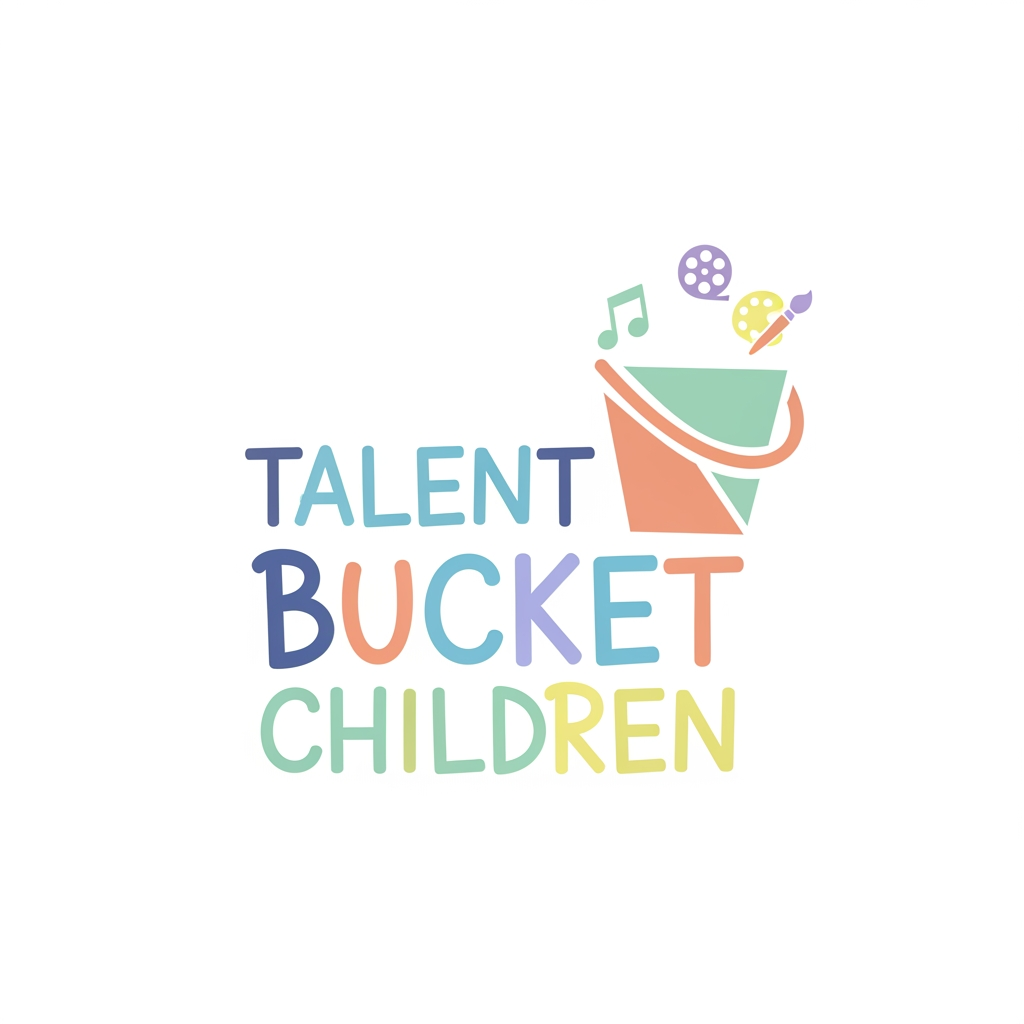 AI Design for HI , i want to create a logo, the name of the brand is Talent Bucket Children, its a production house or in later stage can turn into an ott platform. it is basically a place which has children's content, be it short films or feature films or music or animation but all for children. I want it to be modern, sleek , text based but with one two elements. should use pastel colours, font should be child's handwritten