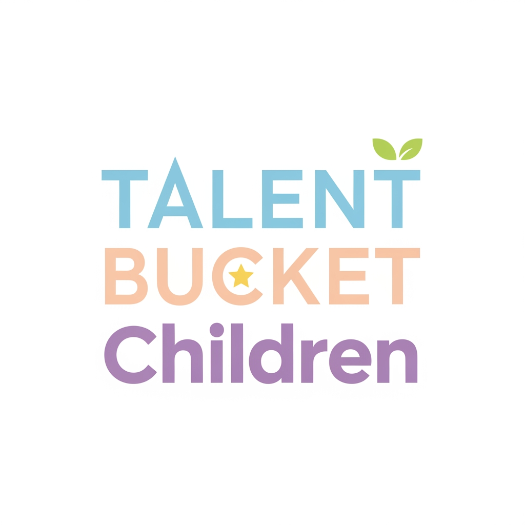 AI Design for HI , i want to create a logo, the name of the brand is Talent Bucket Children, its a production house or in later stage can turn into an ott platform. it is basically a place which has children's content, be it short films or feature films or music or animation but all for children. I want it to be modern, sleek , text based but with one two elements. should use pastel colours