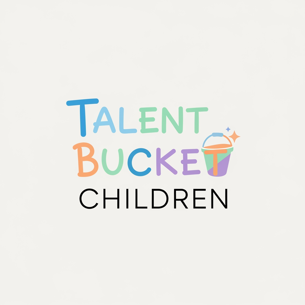 AI Design for HI , i want to create a logo, the name of the brand is Talent Bucket Children, its a production house or in later stage can turn into an ott platform. it is basically a place which has children's content, be it short films or feature films or music or animation but all for children. I want it to be modern, sleek , text based but with one two elements. should use pastel colours, font should be child's handwritten