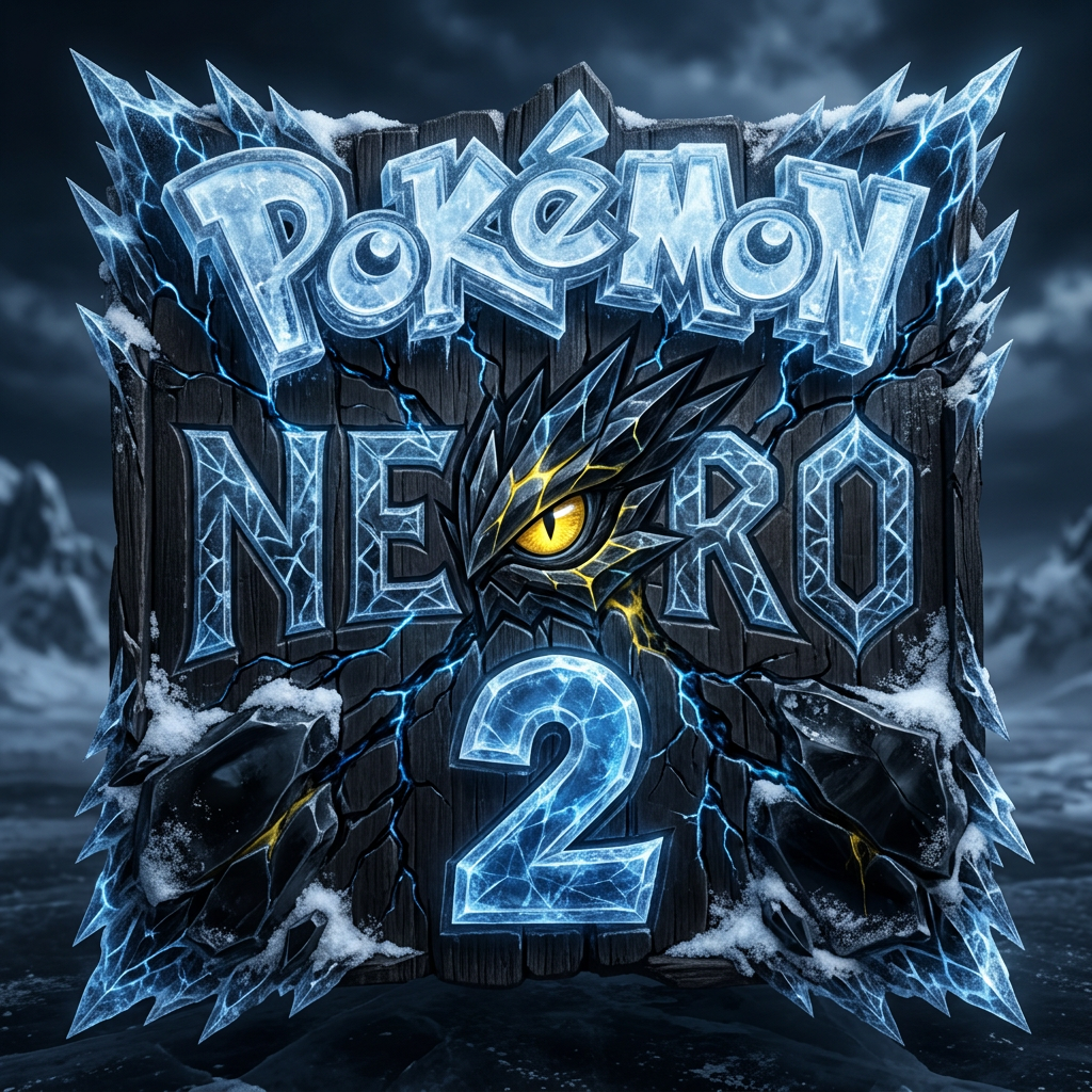 AI Design for haz un tablon (tipo de madera) inspirado en este titulo. hazlo siguiendo esta estética: electricidad, kyurem negro, hielo, oscuridad, obsidiana congelada, nieve,...