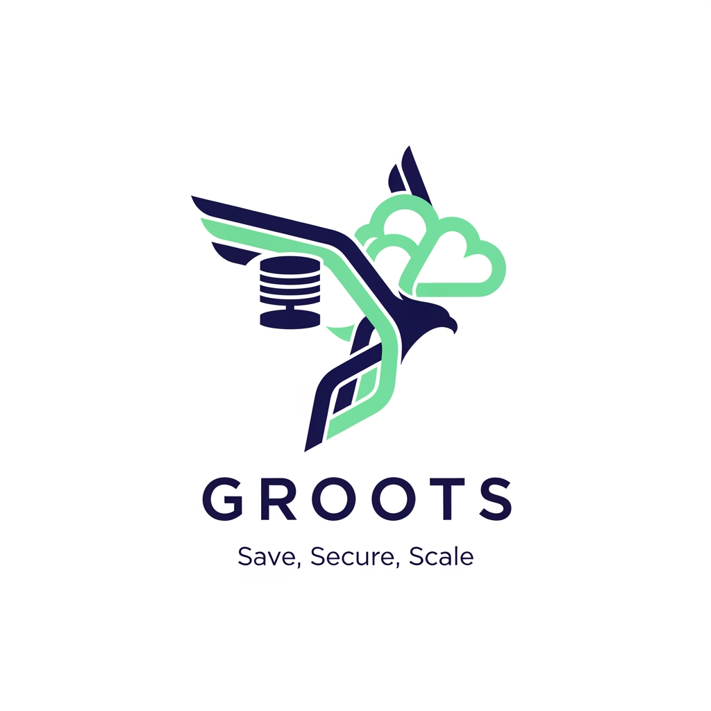AI Design for ३. The "Save, Secure, Scale" Triple Helix
Prompt: Clean tech logo design for 'GROOTS'. Three interconnected geometric flowing lines forming an abstract eagle in flight and a data cloud node, representing the core principles 'Save, Secure, Scale'. Minimalist flat design, dual-tone navy blue and mint green, high contrast, crisp vector style, luxury IT service brand look.