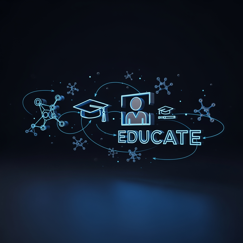 AI Design for Create a premium cinematic stroke-to-3D logo reveal for a Medical Representative Training Center. Start with a dark, elegant corporate background. Thin glowing blue strokes begin drawing the logo in mid-air, as if guided by intelligent medical data pathways. The stroke animation first traces the healthcare network connections, then the graduation cap, learner icon, and finally the EDUCATE typography. As each stroke completes, it transforms seamlessly into solid 3D geometry with depth, polished surfaces, and subtle premium reflections. Floating molecular particles, pharmaceutical network nodes, and educational knowledge pathways softly orbit around the formation process, reinforcing the medical training and healthcare education theme. Maintain the exact original logo colors with no modifications or color shifts. The camera follows the drawing strokes through 3D space, creating a sense of innovation, learning, and professional growth. Once fully formed, the logo extrudes into elegant 3D dimensions with refined bevels and premium lighting. Soft volumetric rays, cinematic depth of field, smooth motion blur, and luxury corporate branding aesthetics. End with a slow hero-camera orbit and a powerful front-facing composition of the completed logo, symbolizing medical excellence, pharmaceutical expertise, professional training, trust, and career advancement. Ultra-clean, sophisticated, timeless, high-end corporate identity animation, 4K, photorealistic rendering, premium educational healthcare brand reveal, no neon effects, no color changes, no logo redesign, no unnecessary elements.