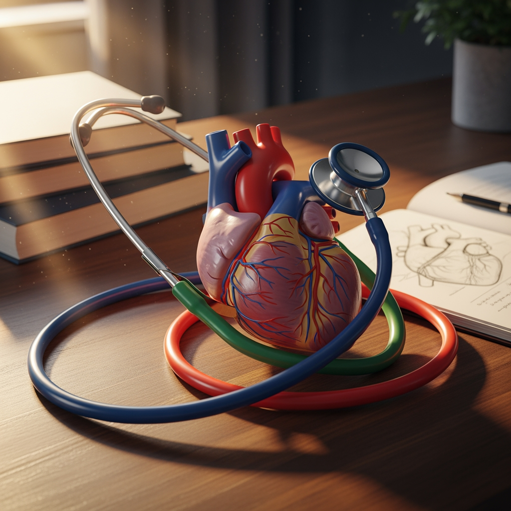 AI Design for Please give more iterations related heart and stethoscope and use different colors