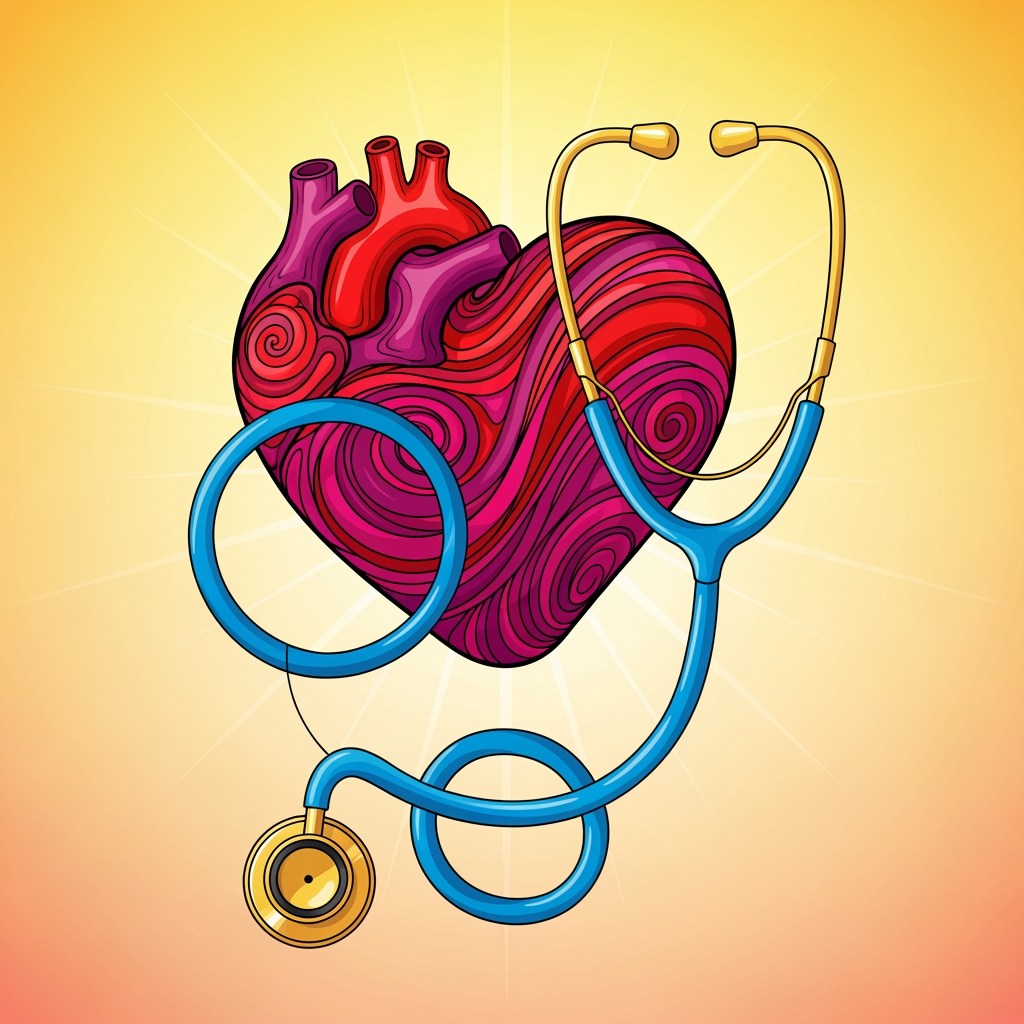 AI Design for Please give more iterations related heart and stethoscope and use different colors