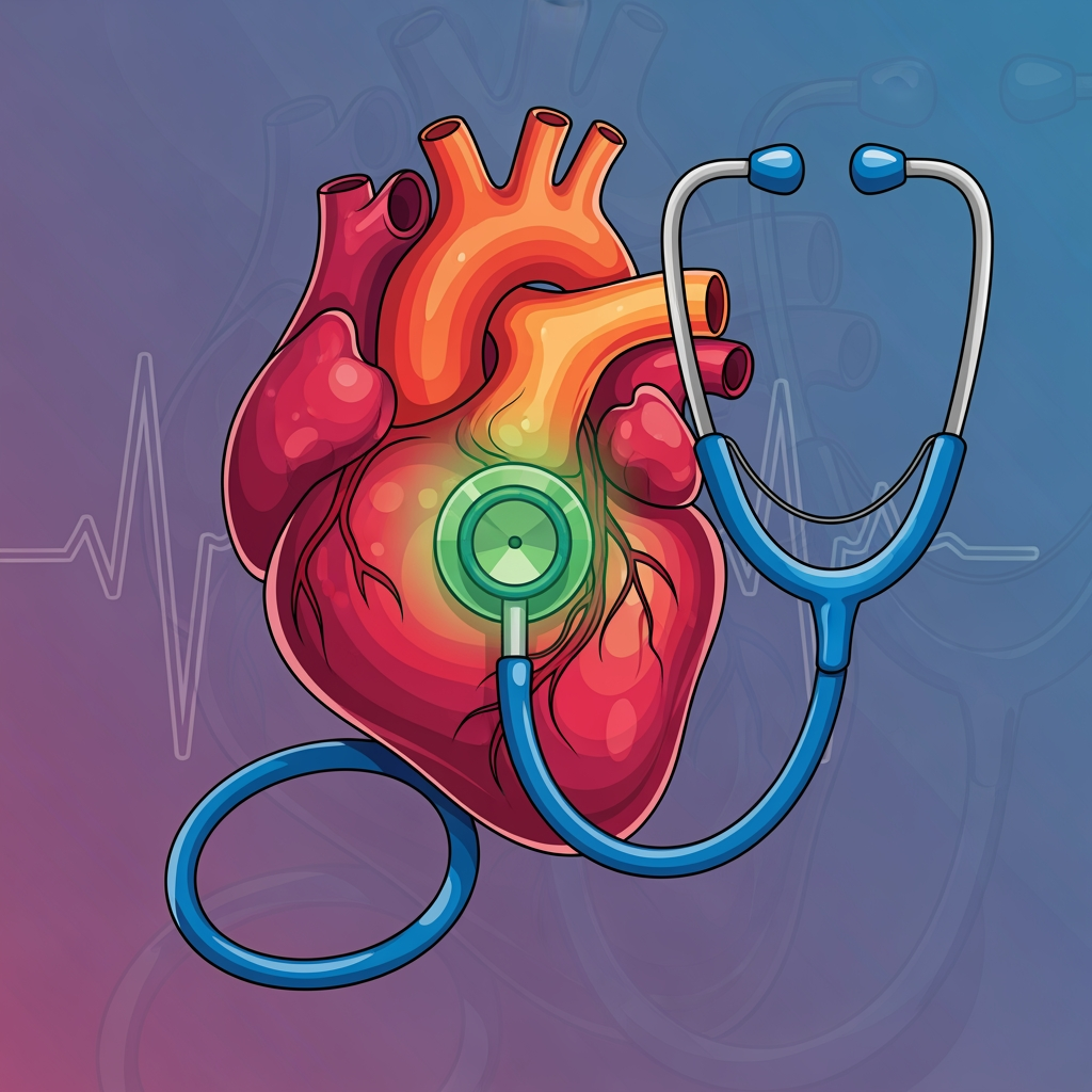 AI Design for Please give more iterations related heart and stethoscope and use different colors