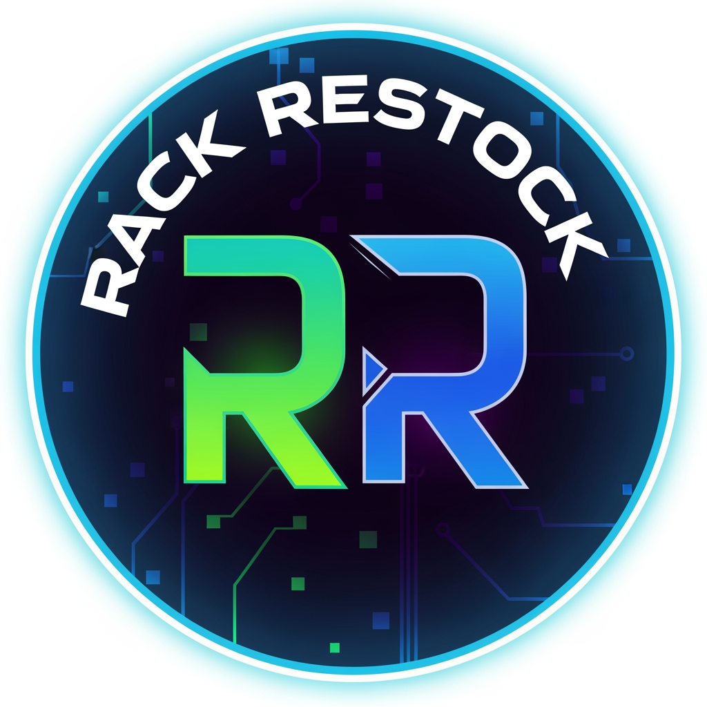 AI Design for i want to create logo for my thrift shop. Circullar with cyber font RR name is rack restock but on logo i want 2 R's