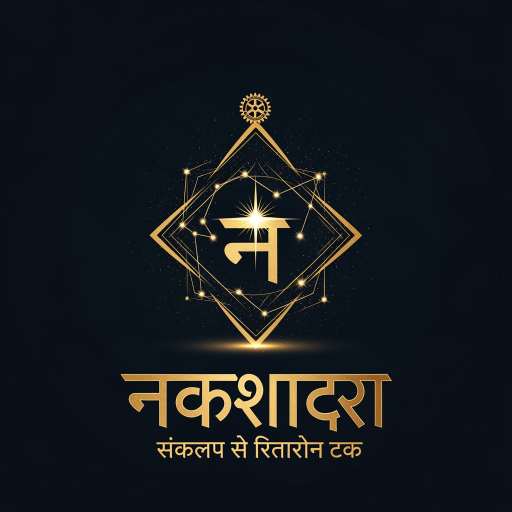 AI Design for Design a premium, professional, luxury event logo for a prestigious Rotaract Zonal Awards Ceremony. Event Name (Hindi): "नक्षत्र" Tagline: "संकल्प से सितारों तक" Creative Direction: The logo must represent achievement, excellence, leadership, growth, stars, constellations, aspirations, and the journey from determination to success. The design should blend: Modern luxury branding Deep-space / celestial aesthetics Premium awards ceremony identity Corporate professionalism Minimalist elegance Avoid: Crowns Wedding invitation style Heavy ornaments Ribbons Excessive flourishes Religious elements Overly decorative typography Generic AI logo style Logo Structure: Create a unique symbol inspired by: Constellations Connected stars Celestial pathways A radiant guiding star Abstract achievement symbol Subtle integration of the Devanagari letter "न" within the constellation design The icon should feel like a luxury brand mark rather than an illustration. Typography: "नक्षत्र" should be the hero element. Elegant custom Devanagari lettering. Premium, clean, sophisticated. Sharp geometric curves with luxury branding aesthetics. Readable and professionally balanced. Tagline: "संकल्प से सितारों तक" Use a modern minimalist font. Small, elegant, perfectly aligned. Color Palette: Deep Midnight Navy Space Black Metallic Gold Subtle Cosmic Silver accents Visual Feel: Imagine a fusion of: Oscars Award Branding Luxury Aerospace Company Identity Premium Space Observatory Branding High-End Leadership Summit Effects: Metallic gold detailing Soft celestial glow Subtle star particles Premium depth High contrast Ultra crisp edges Composition: Clean vector logo Center aligned Symmetrical balance Strong negative space Brandable and memorable Background: Transparent PNG only. Quality: Ultra HD 8K Vector style Professional logo design Luxury branding Award ceremony identity No mockup No watermark No text distortion Perfect Hindi spelling: "नक्षत्र" "संकल्प से सितारों तक" Style Keywords: luxury branding, celestial elegance, constellation logo, corporate premium, award ceremony identity, deep space aesthetics, modern minimalism, geometric star design, professional event branding, ultra premium, timeless, iconic