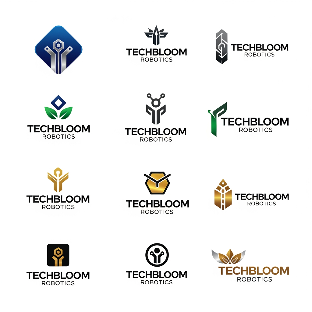 AI Design for Create a premium, modern, unique logo for a brand named "StemRobotic". Use the uploaded reference logo only for inspiration. Create a clean, professional, high-end brand logo that looks premium, memorable and suitable for Instagram, website, packaging and business branding. Logo style should be minimal, luxury, bold, creative and modern. Add a unique icon/symbol related to the brand name. Typography should be clean, readable and professional. Create multiple unique logo design options with different premium color combinations. Keep the logo sharp, balanced, vector-style, high quality, clean background, no extra text, no mockup, no watermark. Where it says "StemRobotic", replace it with your own brand name.