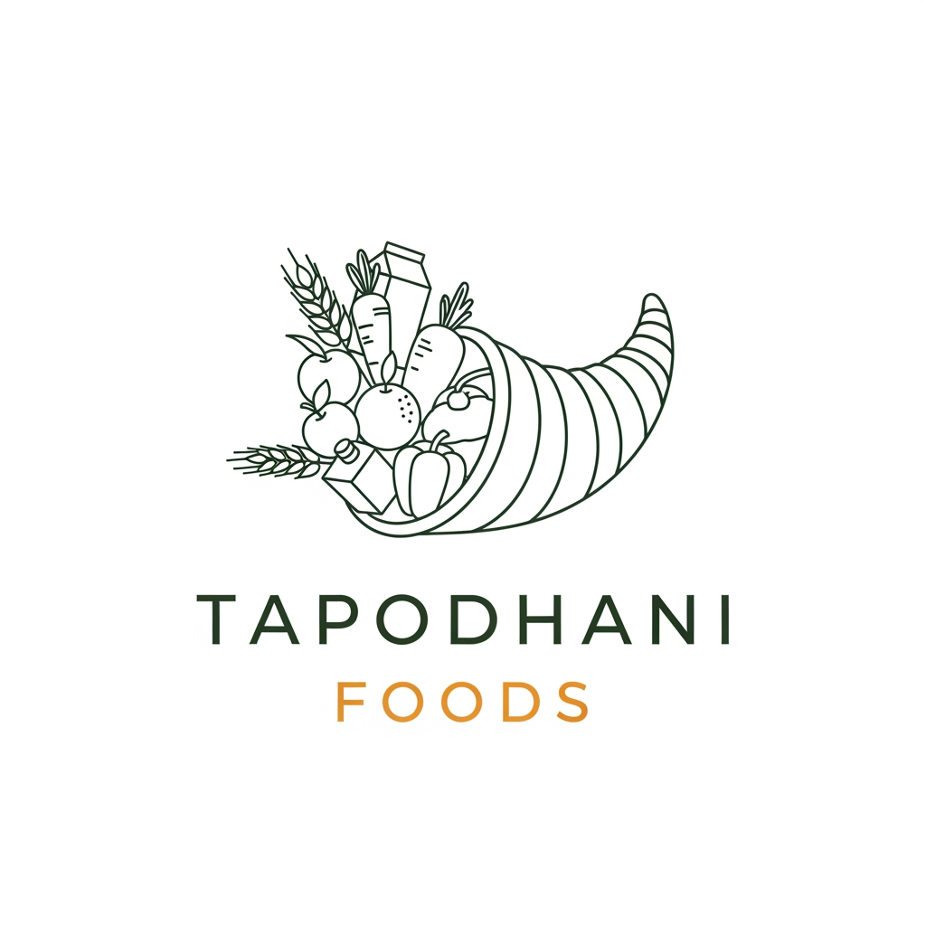 AI Design for Create a logo for my compnay
white background
we are exporting all food products
company name is Tapodhani Foods
