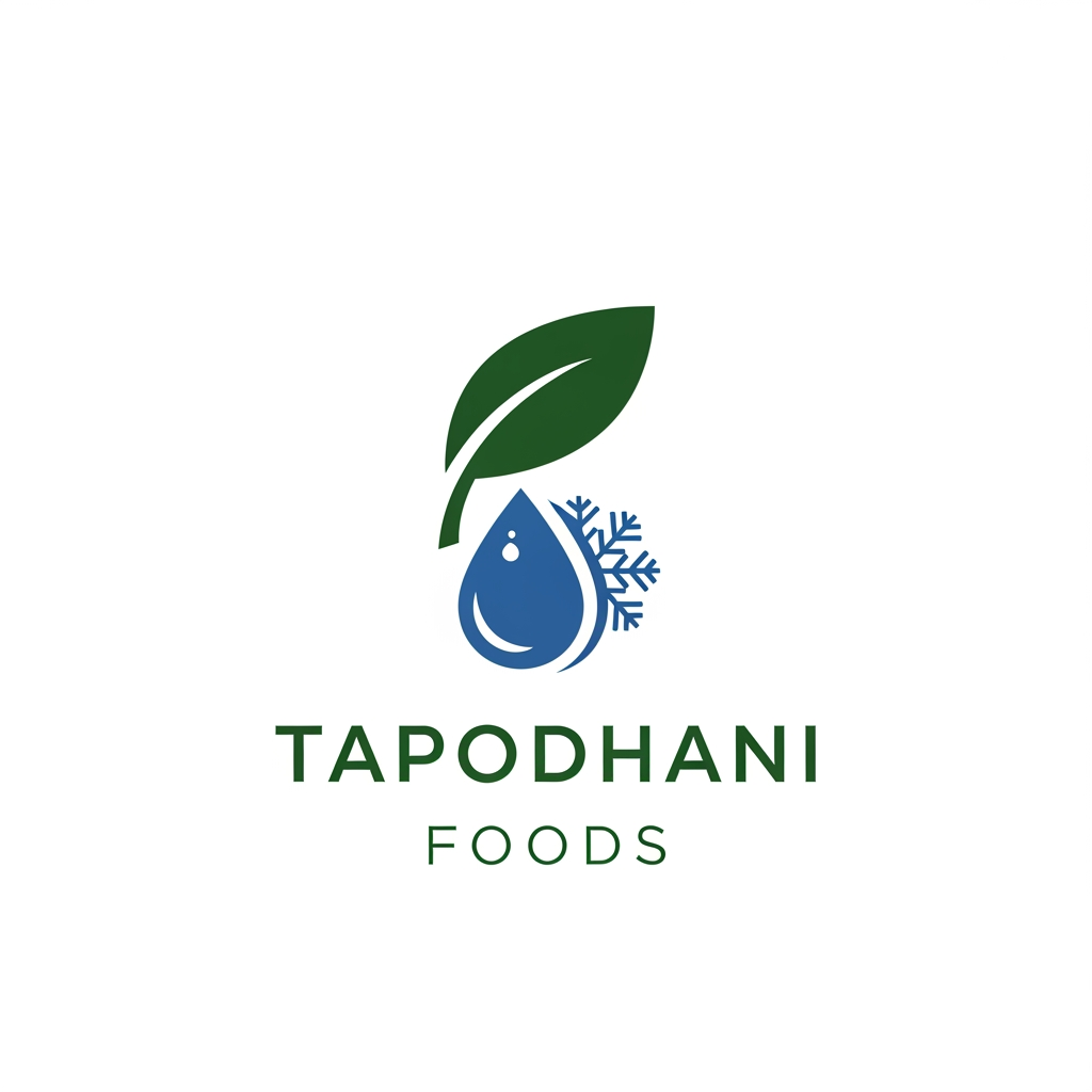 AI Design for Create a logo for my compnay
white background
we are exporting all food products
company name is Tapodhani Foods
We are exporting organic foods
dehydrated prodcuts and frozen foods
make logo in two color only
it should be corporate and elegant