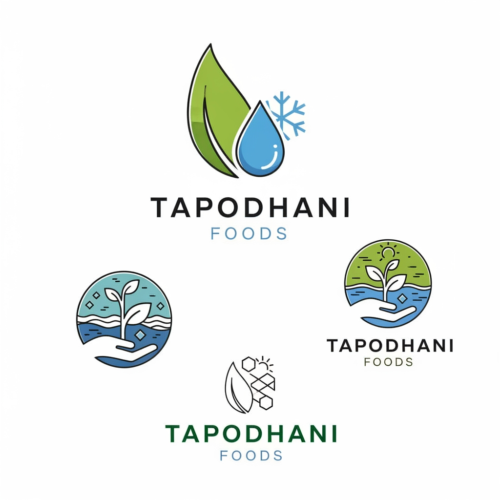 AI Design for Create a logo for my compnay
white background
we are exporting all food products
company name is Tapodhani Foods
We are exporting organic foods
dehydrated prodcuts and frozen foods
make logo in two color only
it should be corporate and elegant
show other option