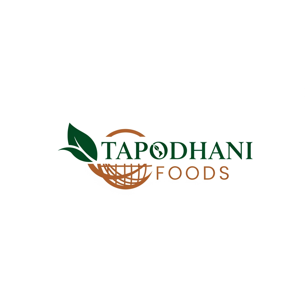 AI Design for Create a logo for my compnay
white background
we are exporting all food products
company name is Tapodhani Foods
We are exporting organic foods
dehydrated prodcuts and frozen foods
make logo in two color only
it should be corporate and elegant
show other option