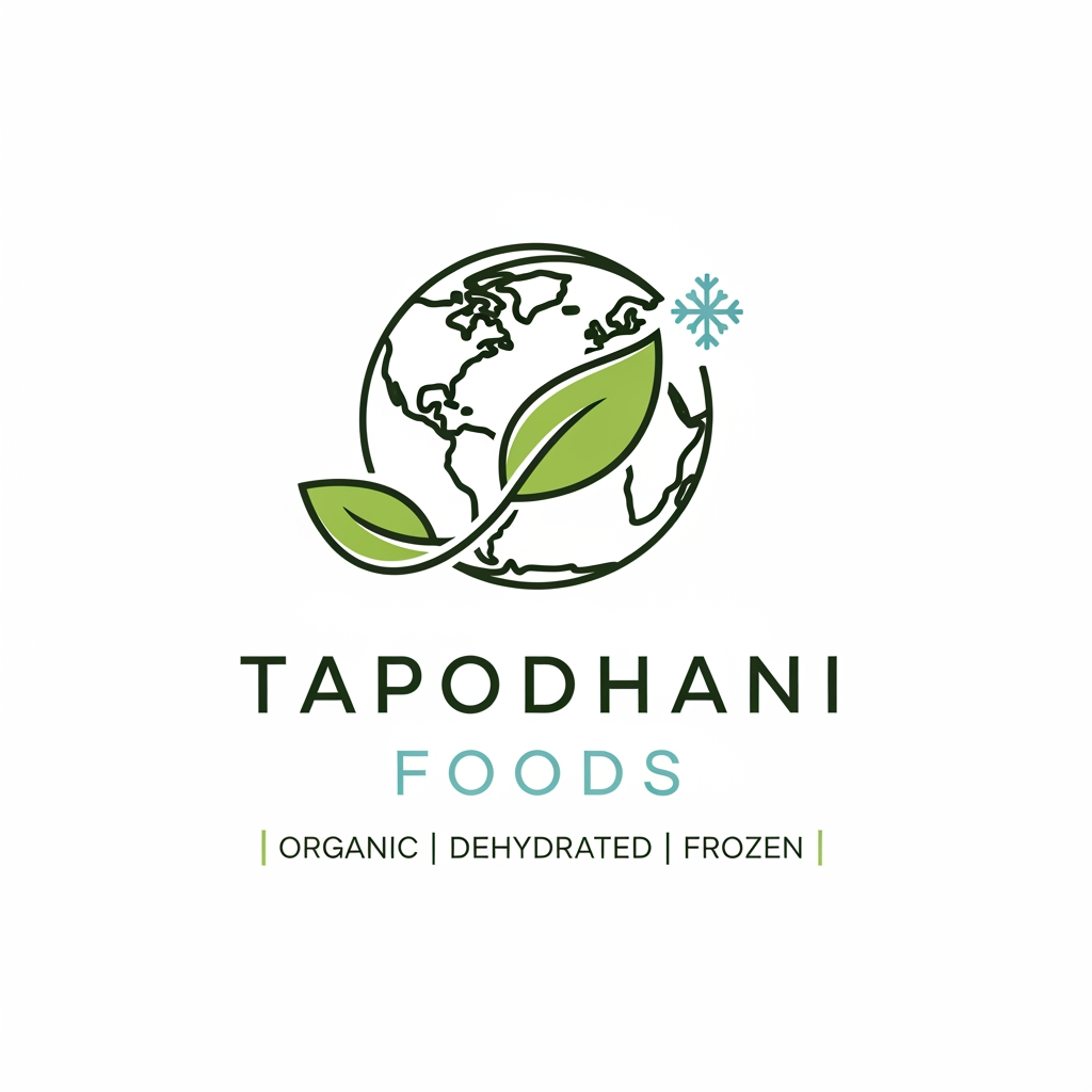 AI Design for Create a logo for my compnay
white background
we are exporting all food products
company name is Tapodhani Foods
We are exporting organic foods
dehydrated prodcuts and frozen foods
