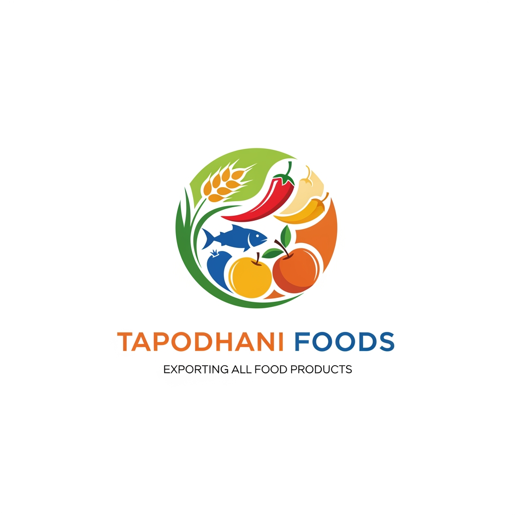 AI Design for Create a logo for my compnay
white background
we are exporting all food products
company name is Tapodhani Foods