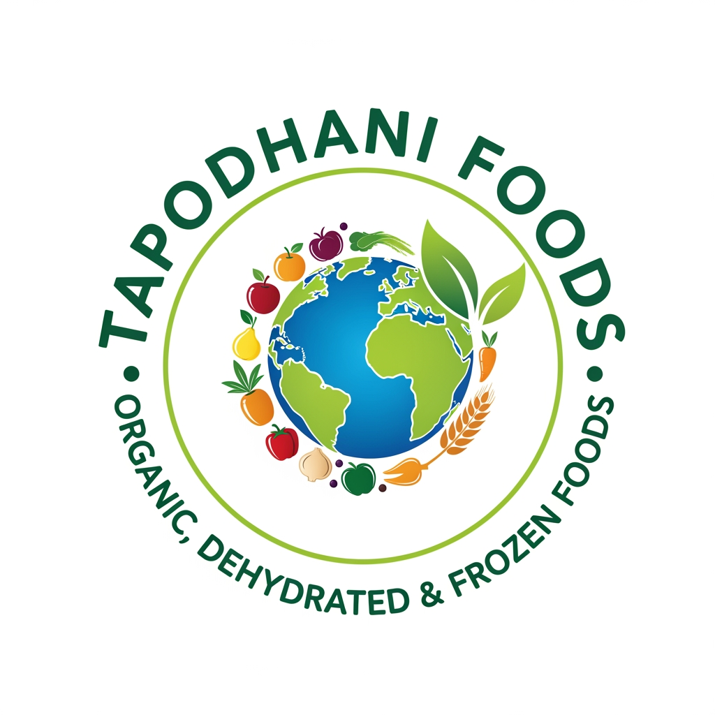 AI Design for Create a logo for my compnay
white background
we are exporting all food products
company name is Tapodhani Foods
We are exporting organic foods
dehydrated prodcuts and frozen foods