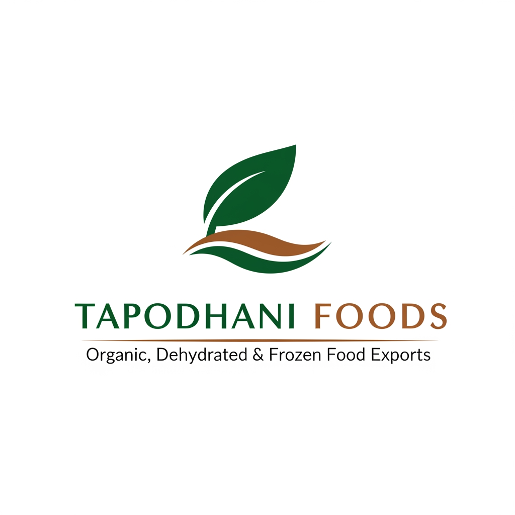 AI Design for Create a logo for my compnay
white background
we are exporting all food products
company name is Tapodhani Foods
We are exporting organic foods
dehydrated prodcuts and frozen foods
make logo in two color only
it should be corporate and elegant
show other option