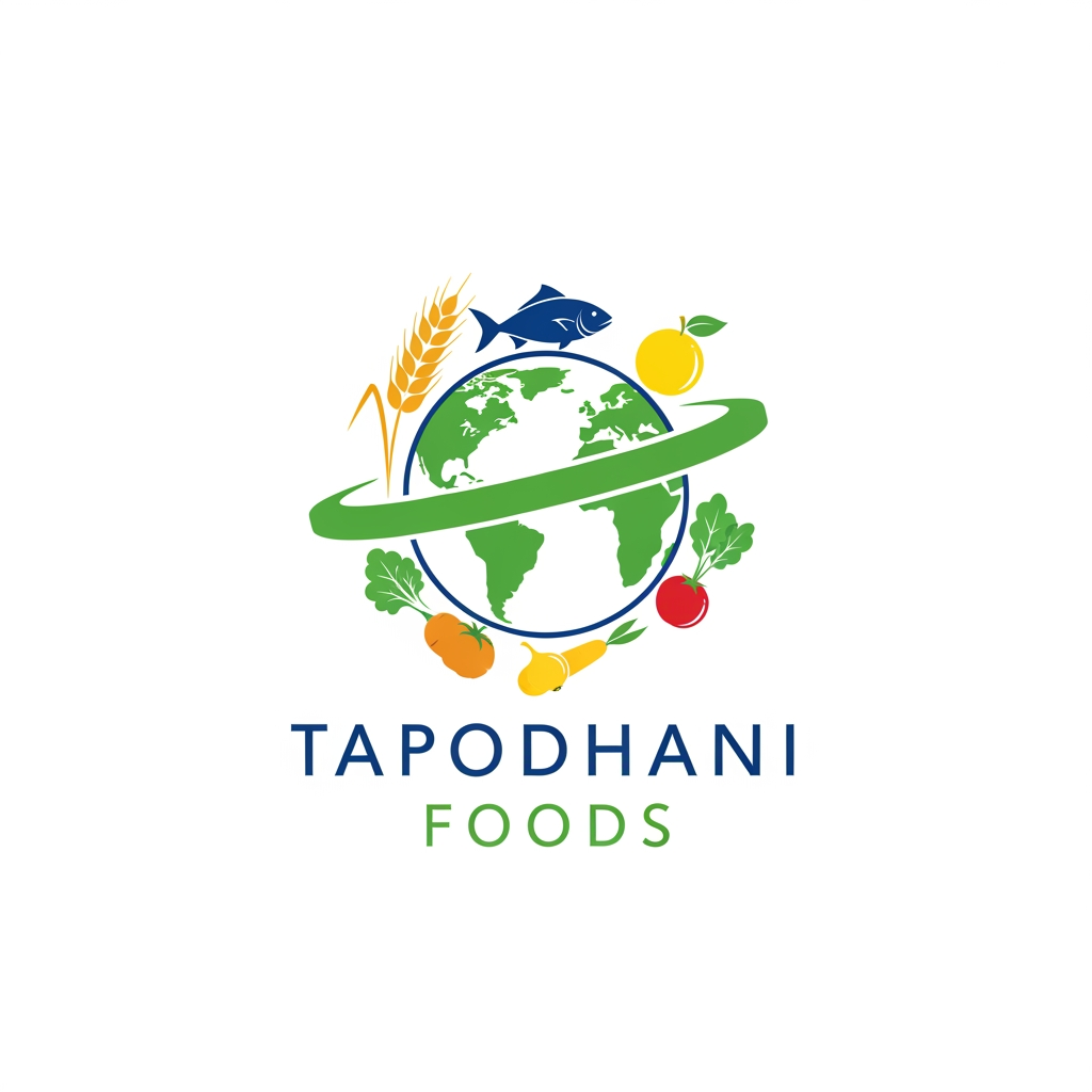 AI Design for Create a logo for my compnay
white background
we are exporting all food products
company name is Tapodhani Foods