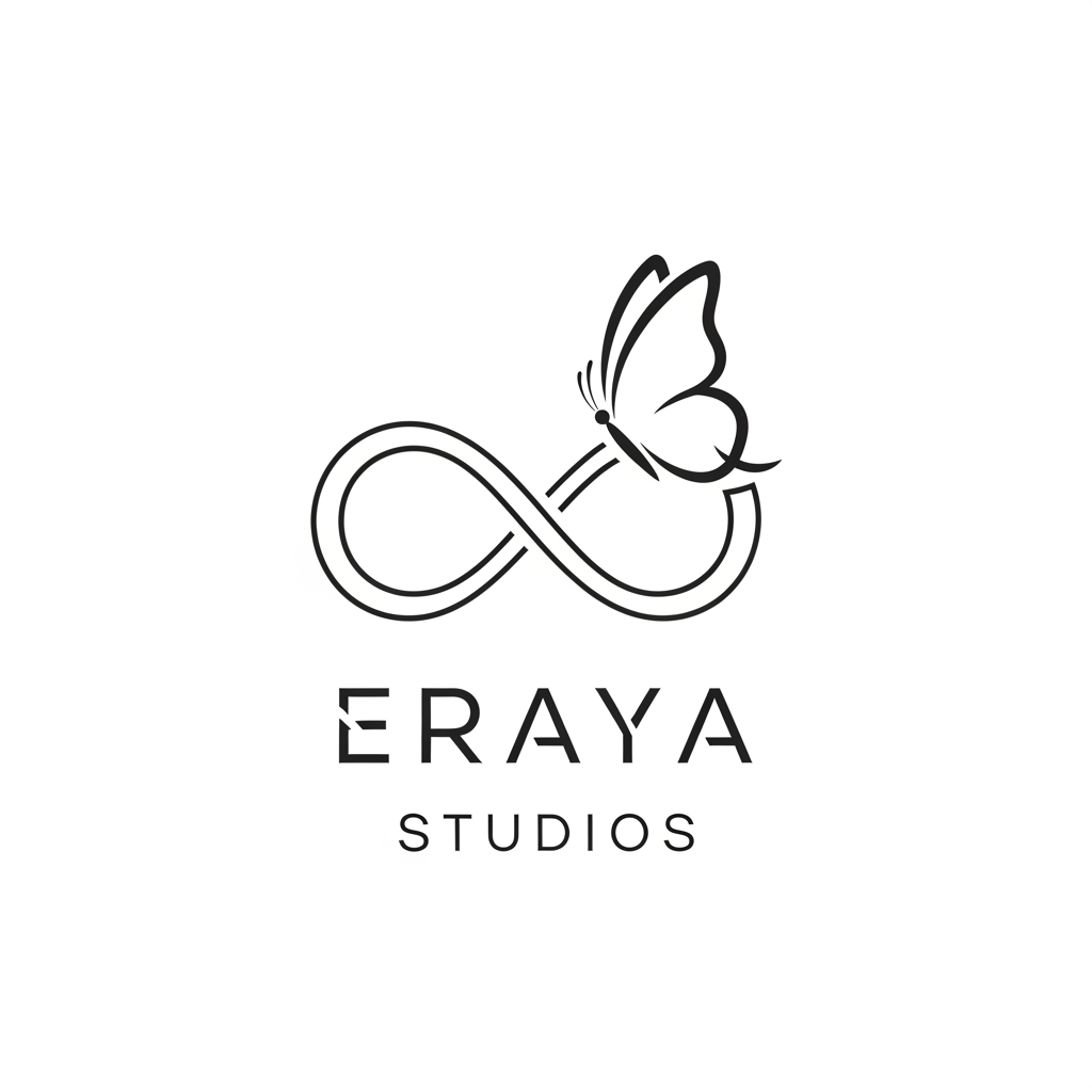 AI Design for can you create a logo for eraya studios it should be clean minimal you can make use of elements like infinity and butterfly
