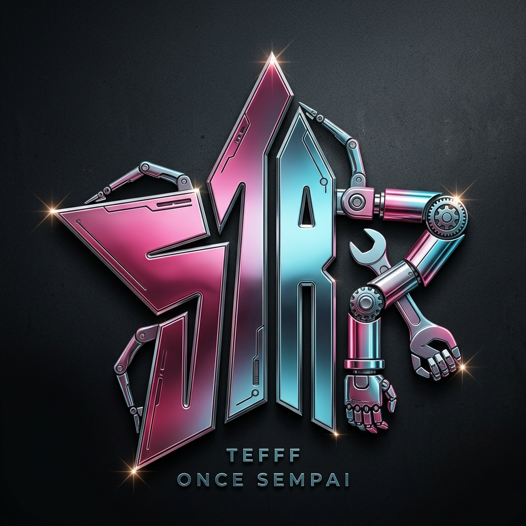 AI Design for A sophisticated, professional logo design for Star featuring the structural elements of {{asset:first_image_design}} integrated with stylized mechanical robotic manipulators. The color palette and typography are derived from {{asset:second_font_and_colour}}, utilizing a sleek, modern font where the company name is subtly embossed or integrated into the symbolic geometry rather than overtly displayed. The overall aesthetic is minimalist, industrial-chic, and premium, with sharp metallic textures and clean, precise lines. I WOUD LIKE SS MANIPULATORS MAY BE MANIPULATOR INSTEAD OF R BUT IN R SHAPE USE OF GEAR SPANNERS AS REPRESENTATION