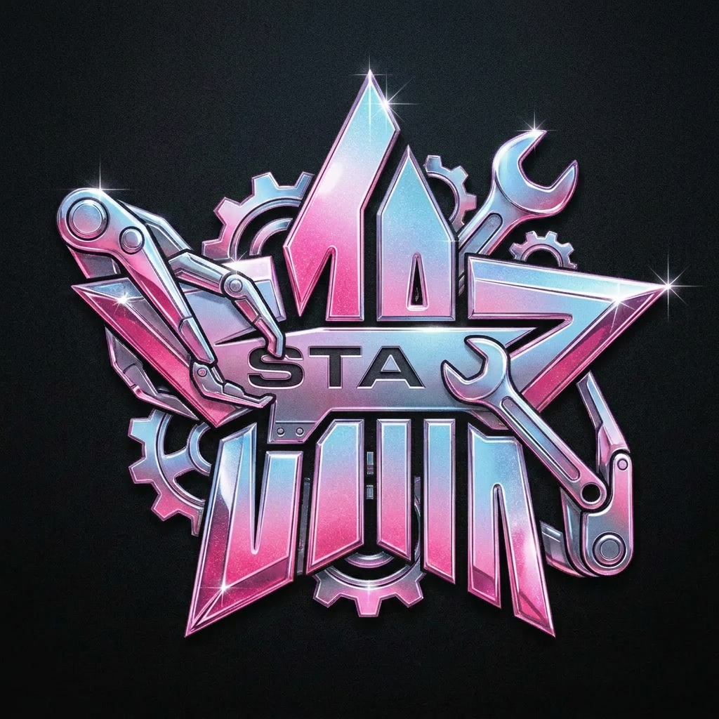AI Design for A sophisticated, professional logo design for Star featuring the structural elements of {{asset:first_image_design}} integrated with stylized mechanical robotic manipulators. The color palette and typography are derived from {{asset:second_font_and_colour}}, utilizing a sleek, modern font where the company name is subtly embossed or integrated into the symbolic geometry rather than overtly displayed. The overall aesthetic is minimalist, industrial-chic, and premium, with sharp metallic textures and clean, precise lines. I WOUD LIKE SS MANIPULATORS MAY BE MANIPULATOR INSTEAD OF R BUT IN R SHAPE USE OF GEAR SPANNERS AS REPRESENTATION