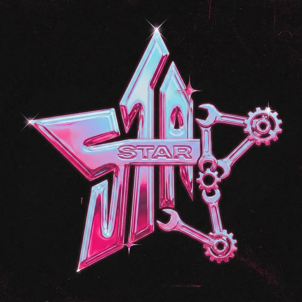 AI Design for A sophisticated, professional logo design for Star featuring the structural elements of {{asset:first_image_design}} integrated with stylized mechanical robotic manipulators. The color palette and typography are derived from {{asset:second_font_and_colour}}, utilizing a sleek, modern font where the company name is subtly embossed or integrated into the symbolic geometry rather than overtly displayed. The overall aesthetic is minimalist, industrial-chic, and premium, with sharp metallic textures and clean, precise lines. I WOUD LIKE SS MANIPULATORS MAY BE MANIPULATOR INSTEAD OF R BUT IN R SHAPE USE OF GEAR SPANNERS AS REPRESENTATION