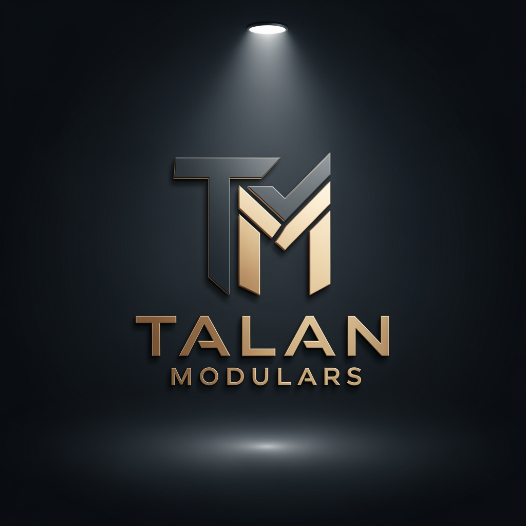 AI Design for Create a modern, premium 3D logo for the brand name "Talan Modulars", a furniture and modular interior manufacturing company with its own production factory.
The logo should strongly emphasize the letter "TM" as the core identity, forming a clean and recognizable structure. Subtly integrate elements inspired by modular furniture, such as wardrobes, cabinets, panels, or interior fittings, but keep them minimal, abstract, and geometric — not realistic.
Use a luxury color palette of Charcoal Grey (matte/dark base) and Champagne Gold (metallic accents) to convey sophistication, trust, and premium craftsmanship.
Style should be sleek, modern, and corporate, with a balance between industrial strength (factory production) and high-end interior elegance.
Typography should be bold, clean sans-serif, with perfect spacing and alignment. The icon and text must feel integrated as one system, not separate elements.
Lighting: soft studio lighting with subtle reflections for a premium 3D feel.
Background: dark charcoal or gradient black for contrast.
Avoid clutter, avoid realistic product images — focus on minimal, scalable, brand-ready design.
Deliver in ultra high resolution, 4K, sharp details, suitable for branding, signage, and print.