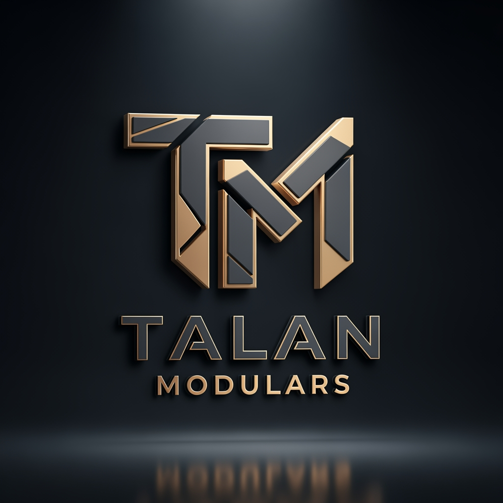 AI Design for Create a modern, premium 3D logo for the brand name "Talan Modulars", a furniture and modular interior manufacturing company with its own production factory.
The logo should strongly emphasize the letter "TM" as the core identity, forming a clean and recognizable structure. Subtly integrate elements inspired by modular furniture, such as wardrobes, cabinets, panels, or interior fittings, but keep them minimal, abstract, and geometric — not realistic.
Use a luxury color palette of Charcoal Grey (matte/dark base) and Champagne Gold (metallic accents) to convey sophistication, trust, and premium craftsmanship.
Style should be sleek, modern, and corporate, with a balance between industrial strength (factory production) and high-end interior elegance.
Typography should be bold, clean sans-serif, with perfect spacing and alignment. The icon and text must feel integrated as one system, not separate elements.
Lighting: soft studio lighting with subtle reflections for a premium 3D feel.
Background: dark charcoal or gradient black for contrast.
Avoid clutter, avoid realistic product images — focus on minimal, scalable, brand-ready design.
front view
Deliver in ultra high resolution, 4K, sharp details, suitable for branding, signage, and print.