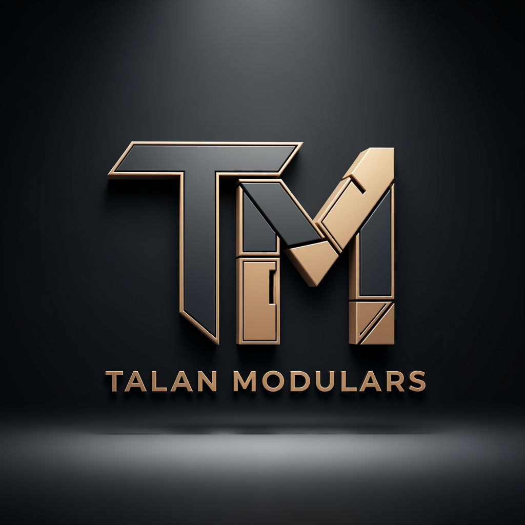 AI Design for Create a modern, premium 3D logo for the brand name "Talan Modulars", a furniture and modular interior manufacturing company with its own production factory.
The logo should strongly emphasize the letter "TM" as the core identity, forming a clean and recognizable structure. Subtly integrate elements inspired by modular furniture, such as wardrobes, cabinets, panels, or interior fittings, but keep them minimal, abstract, and geometric — not realistic.
Use a luxury color palette of Charcoal Grey (matte/dark base) and Champagne Gold (metallic accents) to convey sophistication, trust, and premium craftsmanship.
Style should be sleek, modern, and corporate, with a balance between industrial strength (factory production) and high-end interior elegance.
Typography should be bold, clean sans-serif, with perfect spacing and alignment. The icon and text must feel integrated as one system, not separate elements.
Lighting: soft studio lighting with subtle reflections for a premium 3D feel.
Background: dark charcoal or gradient black for contrast.
Avoid clutter, avoid realistic product images — focus on minimal, scalable, brand-ready design.
front view
Deliver in ultra high resolution, 4K, sharp details, suitable for branding, signage, and print.