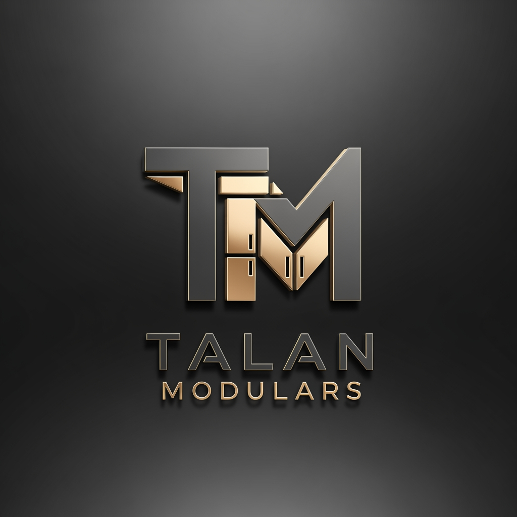 AI Design for Create a modern, premium 3D logo for the brand name "Talan Modulars", a furniture and modular interior manufacturing company with its own production factory.

The logo should strongly emphasize the letter "TM" as the core identity, forming a clean and recognizable structure. Subtly integrate elements inspired by modular furniture, such as wardrobes, cabinets, panels, or interior fittings, but keep them minimal, abstract, and geometric — not realistic.

Use a luxury color palette of Charcoal Grey (matte/dark base) and Champagne Gold (metallic accents) to convey sophistication, trust, and premium craftsmanship.

Style should be sleek, modern, and corporate, with a balance between industrial strength (factory production) and high-end interior elegance.

Typography should be bold, clean sans-serif, with perfect spacing and alignment. The icon and text must feel integrated as one system, not separate elements.

Lighting: soft studio lighting with subtle reflections for a premium 3D feel.

Background: dark charcoal or gradient black for contrast.

Avoid clutter, avoid realistic product images — focus on minimal, scalable, brand-ready design.
front view
Deliver in ultra high resolution, 4K, sharp details, suitable for branding, signage, and print.