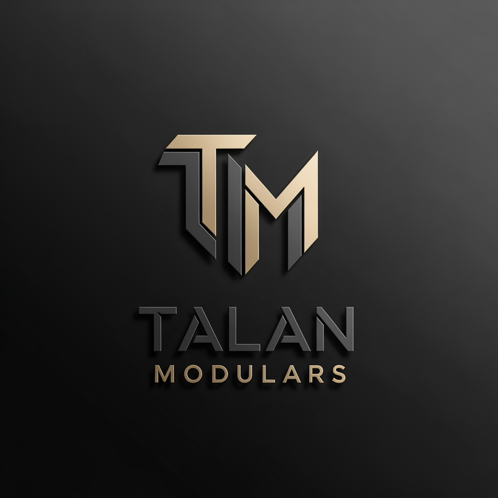 AI Design for Create a premium, future-ready logo for **Talan Modulars**, a modular furniture and interior manufacturing company with its own production facility. The design should reflect 2026 aesthetics—minimal, timeless, intelligent, and instantly recognizable.
Center the identity around a custom **"TM" monogram**, built with clean geometric forms, architectural precision, and purposeful negative space. Subtly evoke modular cabinetry, panel systems, and precision manufacturing through abstract interlocking shapes rather than literal furniture graphics.
Use a luxury palette of **Matte Charcoal Grey** and **Brushed Champagne Gold**, with restrained metallic finishes. Pair the icon with a bold, custom-feeling geometric sans-serif wordmark, ensuring the monogram and **Talan Modulars** function as one cohesive system.
Present the logo with subtle premium 3D depth, soft studio lighting, realistic materials, and refined reflections. Avoid excessive bevels, gradients, glow effects, or visual clutter.
Display it on a dark charcoal or black gradient background with a balanced, centered composition. The design must remain scalable, memorable, and effective in monochrome, making it suitable for signage, packaging, embossing, print, and digital branding.
Avoid generic construction symbols, houses, tools, chairs, sofas, realistic furniture, or clip-art elements. Focus on originality, simplicity, precision, and enduring luxury to create a distinctive global-quality brand identity in ultra-high-resolution 4K.