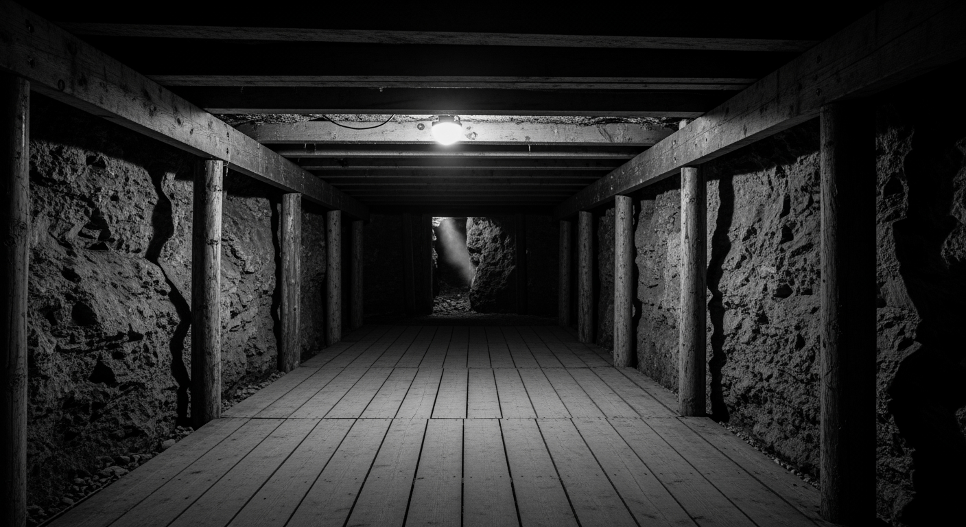 AI Design for black and white The room below the Vawter's well had been built over decades into something that people could survive in. That was the horror and the miracle of it simultaneously. That someone had taken a natural crack in the limestone 30 ft underground and made it livable. Had installed the timber shoring, the plank floor, the ventilation that came from a second much narrower fissure that opened somewhere on the hillside to the north concealed behind a growth of mountain laurel.