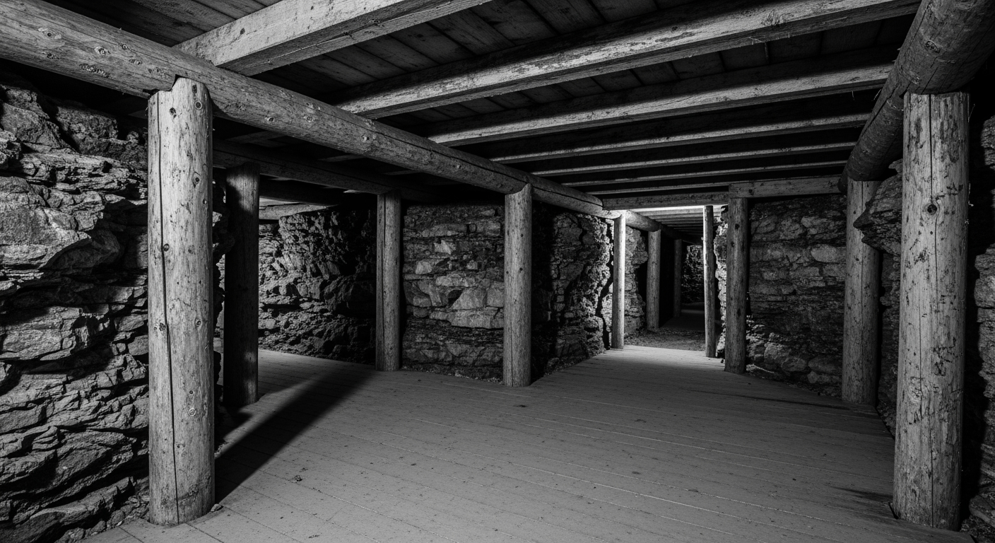AI Design for black and white The room below the Vawter's well had been built over decades into something that people could survive in. That was the horror and the miracle of it simultaneously. That someone had taken a natural crack in the limestone 30 ft underground and made it livable. Had installed the timber shoring, the plank floor, the ventilation that came from a second much narrower fissure that opened somewhere on the hillside to the north concealed behind a growth of mountain laurel.