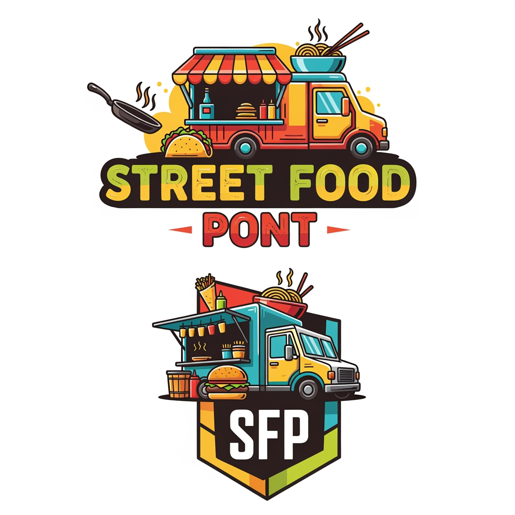 AI Design for STREET FOOD BRAND  LOGO NAME STREET FOOD PONT OR SFP