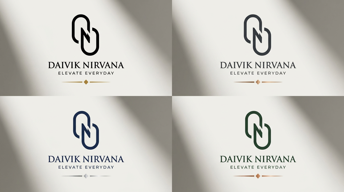 AI Design for A professional studio presentation showcasing a sleek logo design in four distinct color palettes, presented as high-quality vector mockups on a clean, minimalist matte background. The composition features sharp focus, soft cinematic studio lighting, and elegant shadow depth to highlight the brand identity across different chromatic variations.
