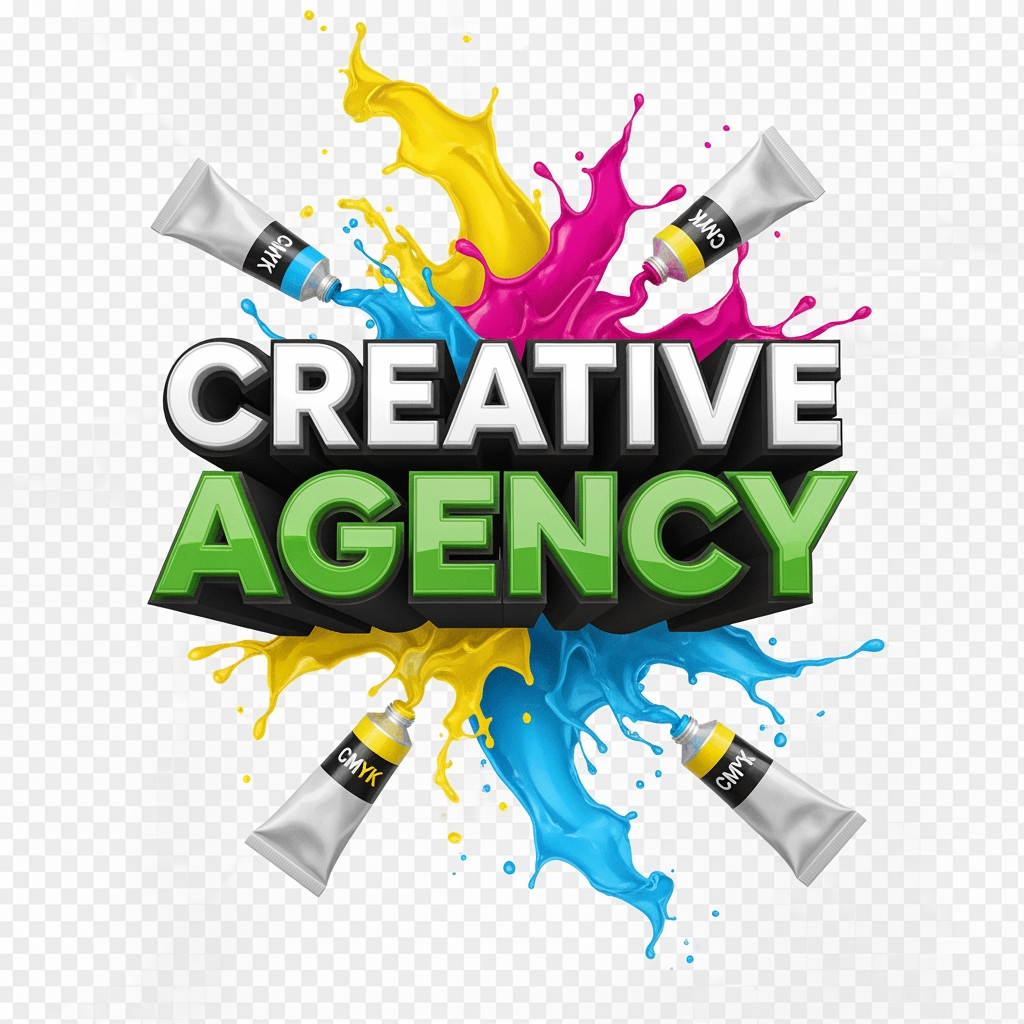 AI Design for 3D Graphic Design typography, green and black extruded text, colorful paint splash, CMYK color palette, logo design concept, paint tubes spilling cyan magenta yellow colors, creative branding elements, transparent background, advertising and graphic design industry theme, realistic 3D render, ultra sharp details, professional PNG isolated object, 8K quality.