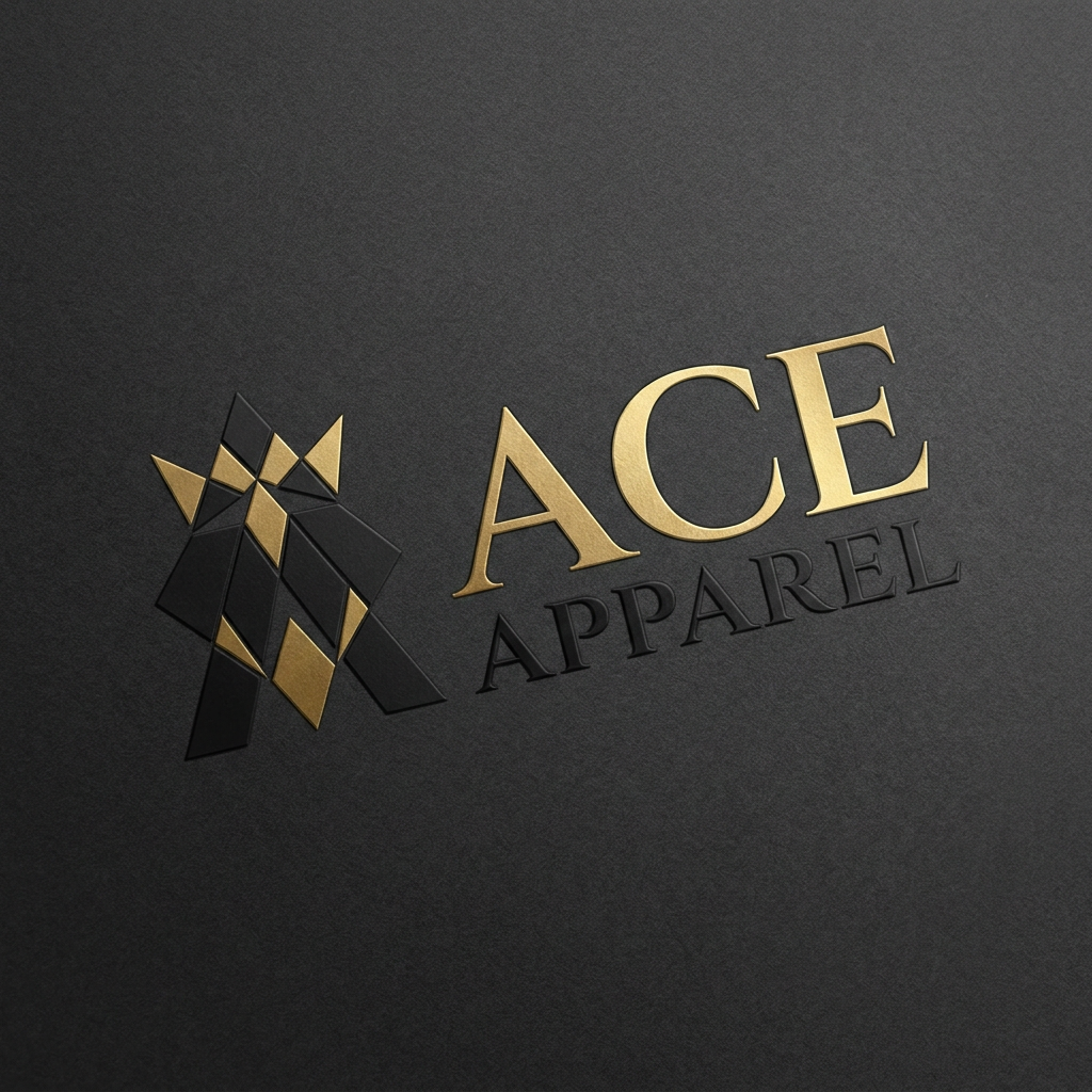 AI Design for A sophisticated, high-end minimalist logo for a luxury fashion brand named Ace Apparel. The design features clean, sharp typography paired with a subtle, geometric icon that conveys elegance and prestige, rendered in a professional matte black and metallic gold color palette against a textured charcoal background.
