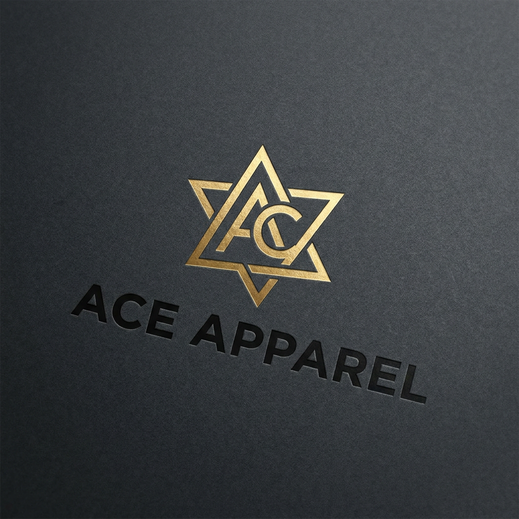 AI Design for A sophisticated, high-end minimalist logo for a luxury fashion brand named Ace Apparel. The design features clean, sharp typography paired with a subtle, geometric icon that conveys elegance and prestige, rendered in a professional matte black and metallic gold color palette against a textured charcoal background.