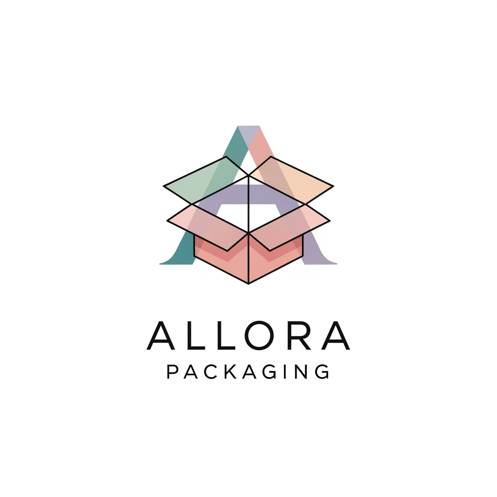 AI Design for create a logo for custom packaging boxes website brand name is allora packaging logo should be professional and in pastel colors minimal logo make it creative make more options play with letter A into box