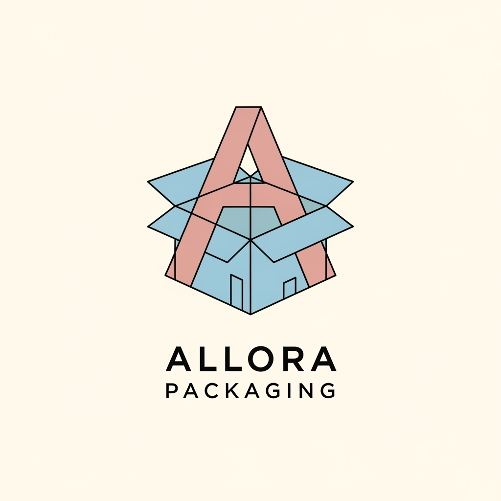 AI Design for create a logo for custom packaging boxes website brand name is allora packaging logo should be professional and in pastel colors minimal logo make it creative make more options play with letter A into box