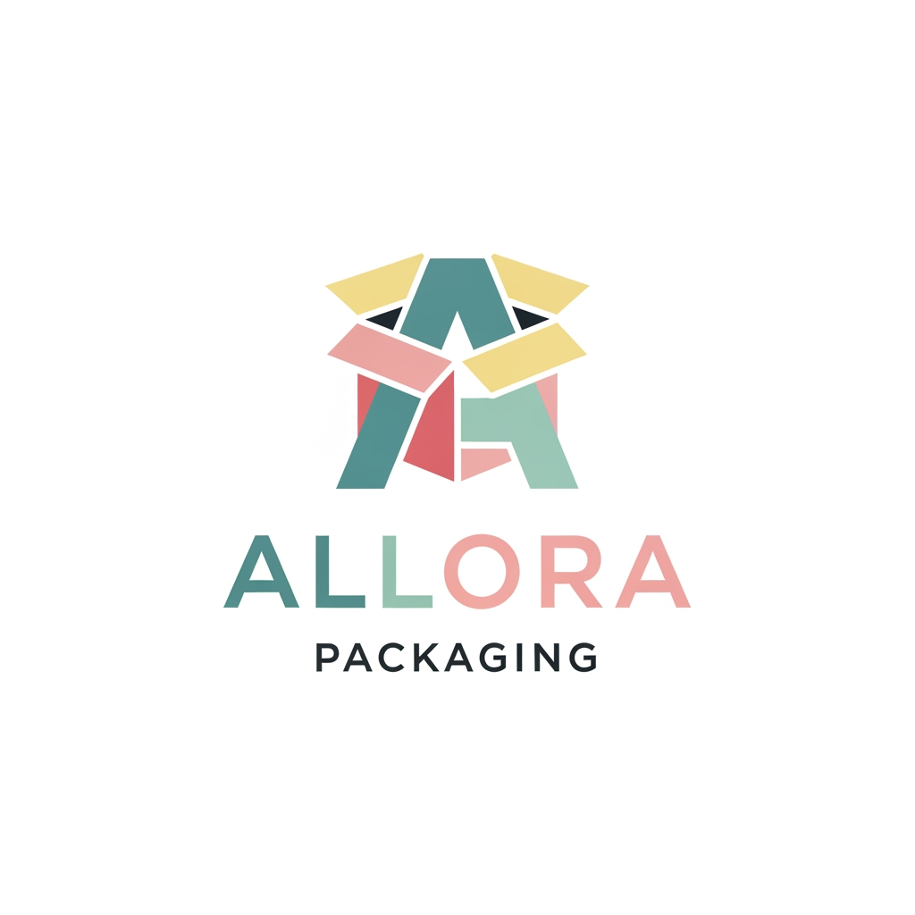 AI Design for create a logo for custom packaging boxes website brand name is allora packaging logo should be professional and in pastel colors minimal logo make it creative make more options play with letter A into box