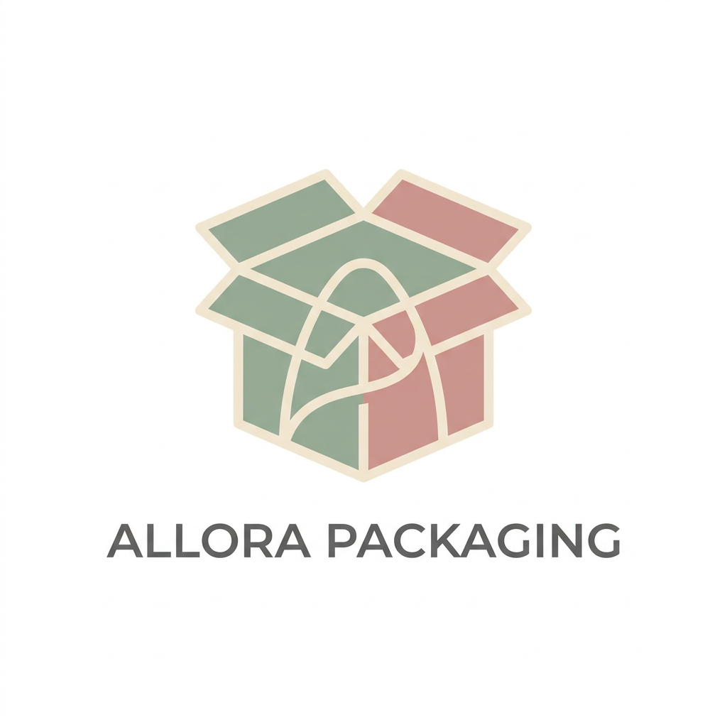 AI Design for A professional and minimalist logo design for Allora Packaging, featuring an elegant, stylized letter 'A' cleverly integrated into the geometric silhouette of a shipping box. The aesthetic is clean and modern, utilizing a soft, sophisticated pastel color palette of muted sage, dusty rose, and creamy beige. The design should be vector-style, balanced, and versatile for use on custom packaging materials, set against a pristine white background.